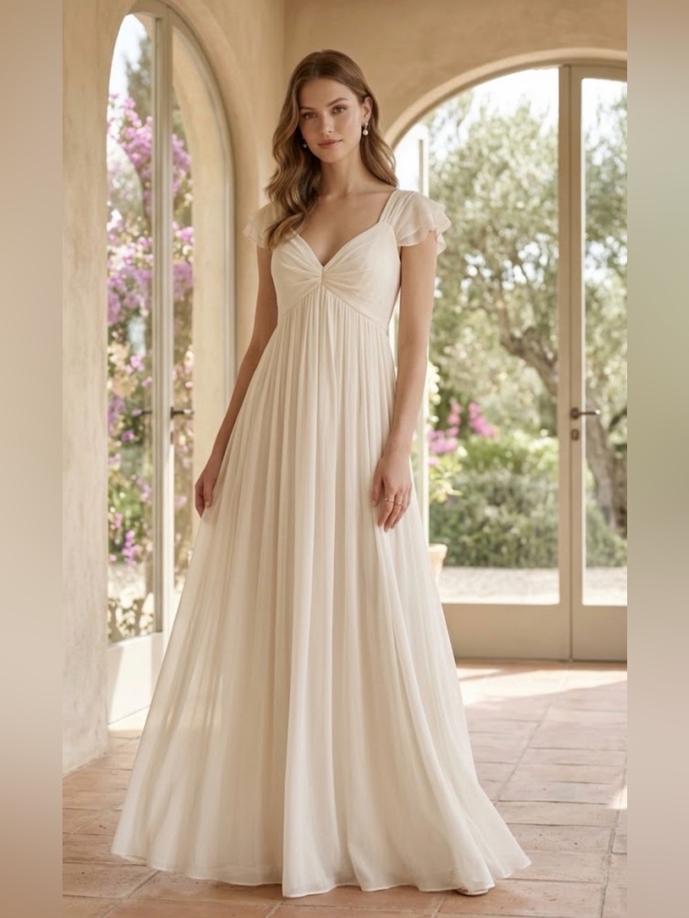 Elegant Ivory Empire Waist Maxi Dress - Women
